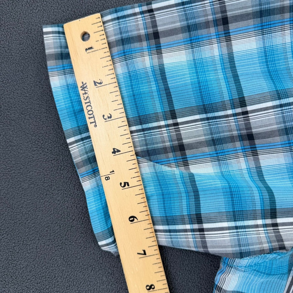 Kuhl Mens Blue Plaid Short Sleeve Button Down Hiking Shirt Large Pockets - Picture 10 of 15